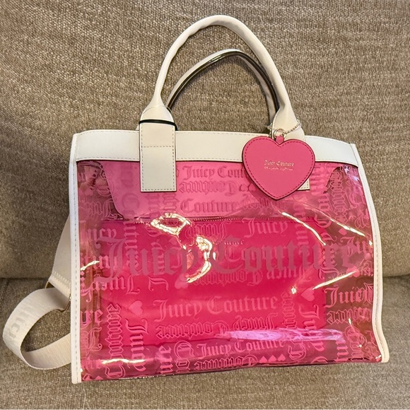 Juicy Couture Heart Beachin Large Tote Bag, Pink & Yellow PVC, White Handles NWT - Picture 6 of 11
